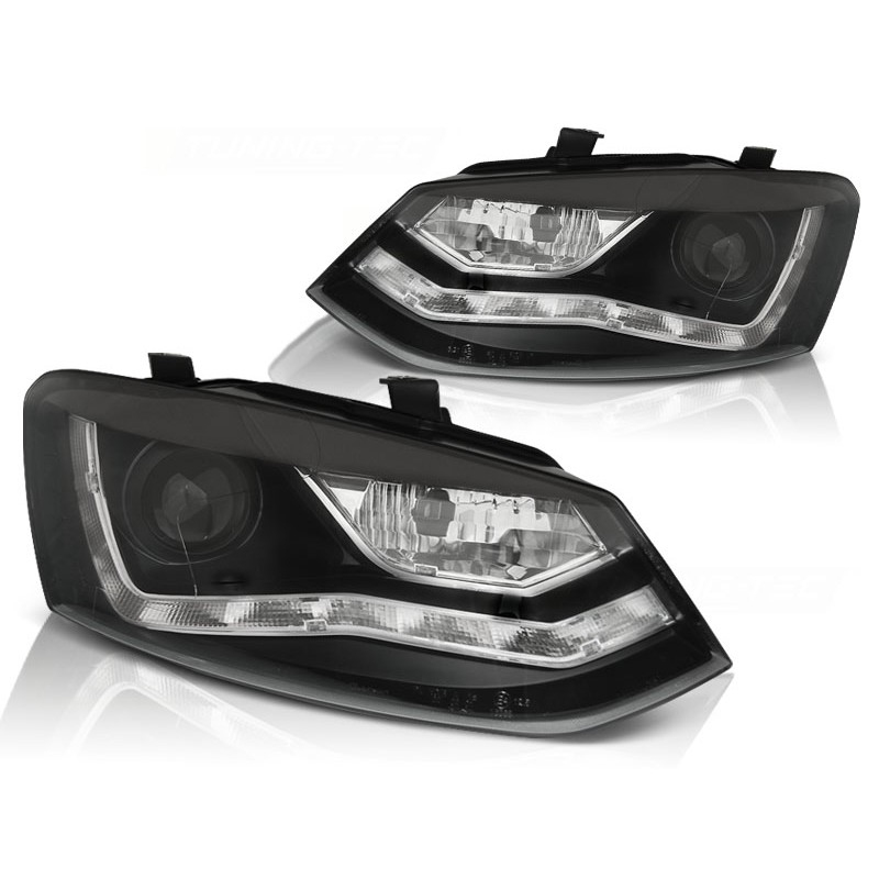 Scheinwerfer Tagfahrlicht Design LED schwarz passt für VW Polo 6R ab 09-14