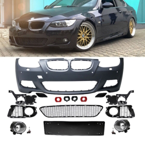 Set Stoßstange Vorne für SRA/PDC grundiert +Nebel Klarglas passt für BMW E92 E93 Serie & M-Paket 06-10