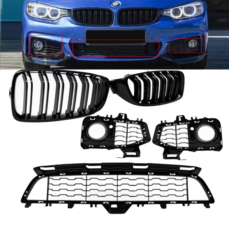 Stoßstangengitter SET glanz schwarz + Gitter +Doppelsteg Kühlergrill passt  für BMW F32 F36 F36 M