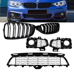 Set of front lower grille+ fogs cover black gloss +Dual...
