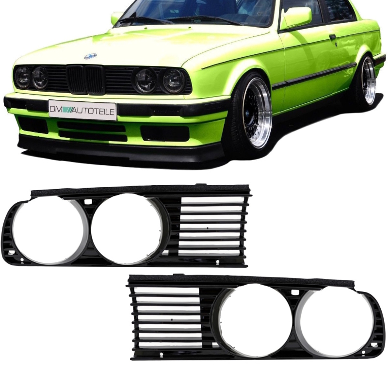 Set Front Headlight Headlamps Cover black gloss fits on BMW 3-Series E30  only Facelift up
