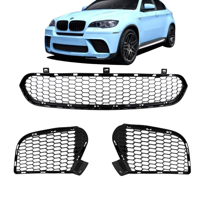 3-teilig Stoßstangengitter SET Stoßstange Gitter hochglanz schwarz passt  für BMW E70 X5 E71 X6 M-Paket M