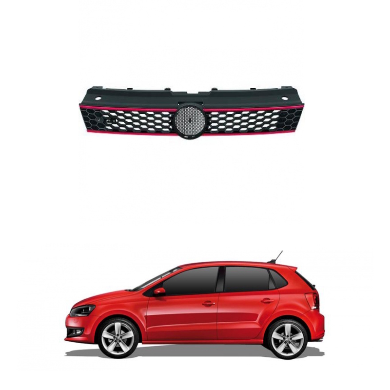 Kühlergitter Rot Schwarz Grill Sport für VW Polo V (6R) mit Emblem