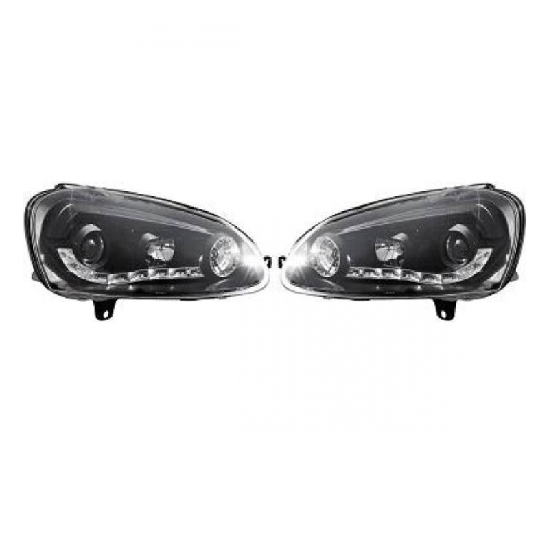 LED Scheinwerfer Set Schwarz Klarglas H1/H1 für VW Golf V Jetta