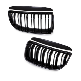 Set Sport Dual Slat Kidney Front Grille Black Gloss fits on BMW E90 E91 up 05-08