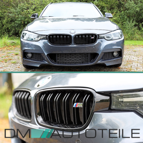 Set Kidney Front Grille black gloss painted Dual Slat fits on BMW 3-Series F30 F31 F35 Year 11-18