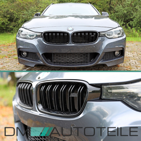 Set Kidney Front Grille black gloss painted Dual Slat fits on BMW 3-Series F30 F31 F35 Year 11-18
