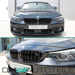 2x Kühlergrill Schwarz Glanz Doppelsteg +Emblemhalter passend für BMW 4er F32 F33 F36 auch  M4 + M alle Modelle