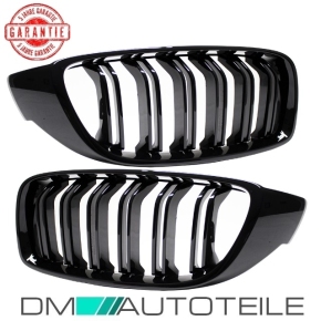 2x Kühlergrill Schwarz Glanz Doppelsteg +Emblemhalter passend für BMW 4er F32 F33 F36 auch  M4 + M alle Modelle