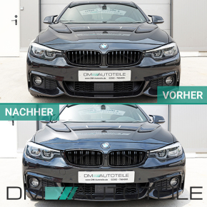 2x Kühlergrill Schwarz Glanz Doppelsteg +Emblemhalter passend für BMW 4er F32 F33 F36 auch  M4 + M alle Modelle