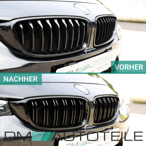 2x Kühlergrill Schwarz Glanz Doppelsteg +Emblemhalter passend für BMW 4er F32 F33 F36 auch  M4 + M alle Modelle
