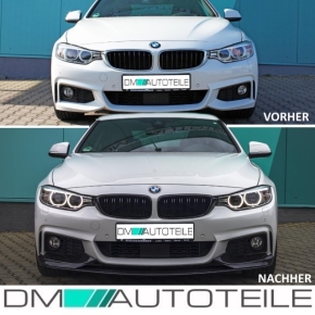 2x Kühlergrill Schwarz Glanz Doppelsteg +Emblemhalter passend für BMW 4er F32 F33 F36 auch  M4 + M alle Modelle
