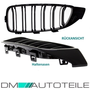 2x Kühlergrill Schwarz Glanz Doppelsteg +Emblemhalter passend für BMW 4er F32 F33 F36 auch  M4 + M alle Modelle