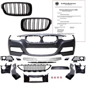 Sport Front Bumper PDC +Kidney Grille Black Gloss fits on...