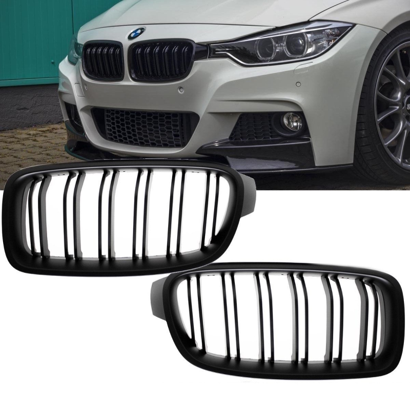 Set Kidney Front Grille Dual Slat Black Matt fits on BMW F30 F31 F35 all  Models