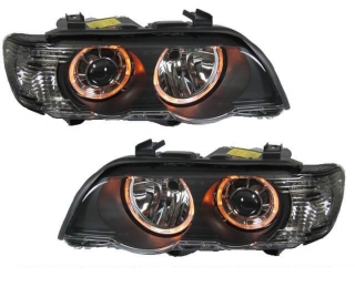 Set Angel Eyes Xenon headlights Set clear glass black 99-03 H7/H7 + Bulbs fits on BMW X5 E53