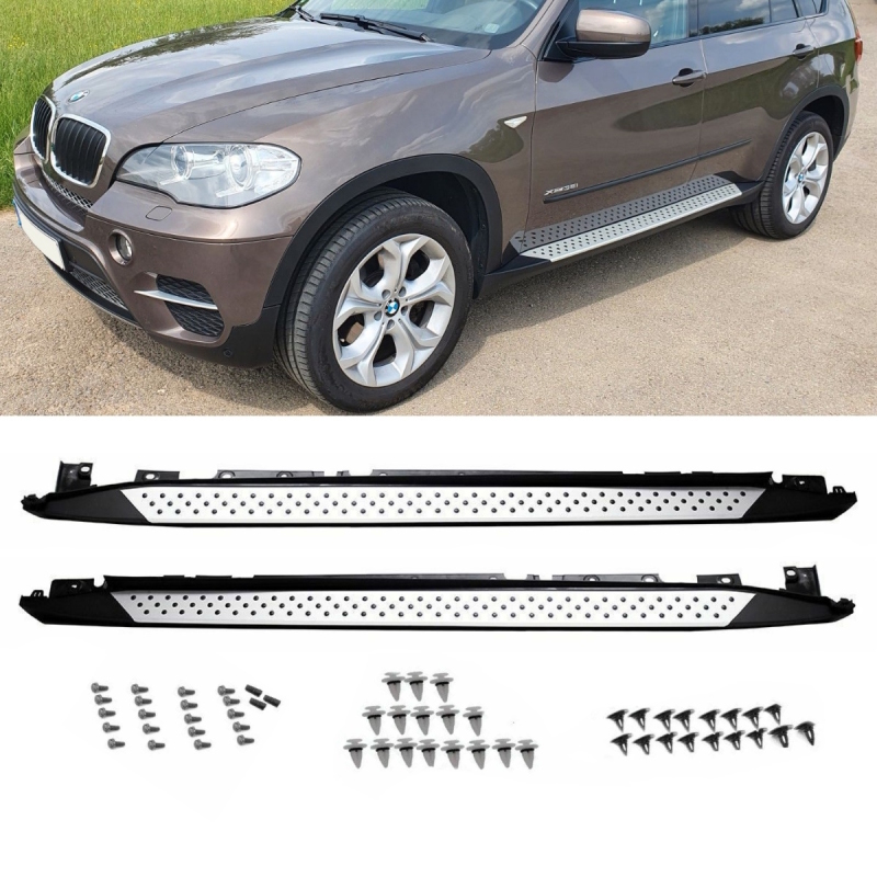 Set Running Boards Side Steps Skirts Aluminium+Accessoires fits