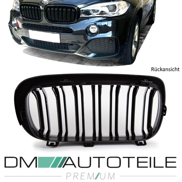 Dual Slat Kidney Front Grille Black Gloss fits on BMW X5 F15 + X6 F16 up  2013 without Camera