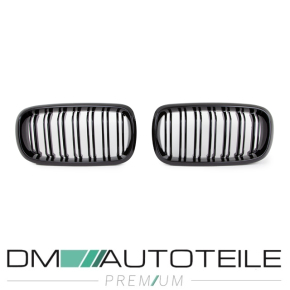 Dual Slat Kidney Front Grille Black Gloss fits on BMW X5 F15 + X6 F16 up 2013 without Camera