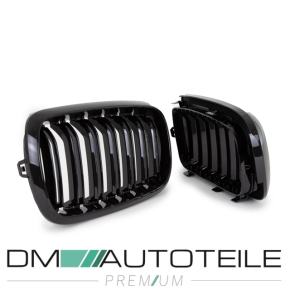 2x Kühlergrill SET Schwarz Glanz Doppelsteg passend für BMW X5 F15 +X6 F16 13-17