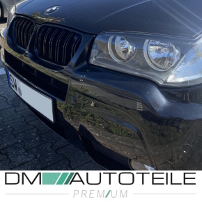 Set Front Dual Slat Kidney Grille black Gloss fits on BMW X3 E83 LCI Facelift 06-11