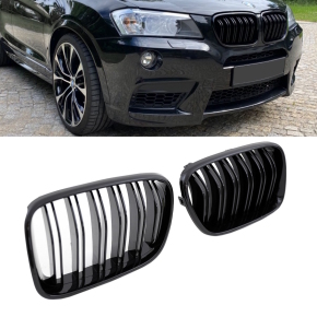 2x Kühlergrill SET Schwarz Hochglanz Sport Doppelsteg passend für BMW X3 F25 10-
