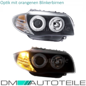 Set CCFL LED Angel Eyes Scheinwerfer Schwarz passt für BMW 1er E81 E87 E82 E88