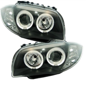 Set Angel Eyes headlights black 04-11 DEPO H7/H7 fits on BMW 1-series E87 only LHD