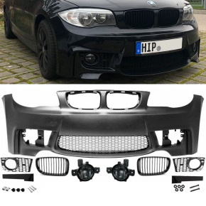 Sport Front Bumper w/o PDC+GRILLE +Fogs BLACK fits on BMW...