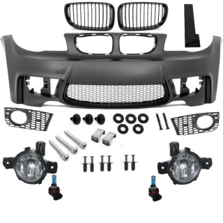 Set Front Bumper without Park assist/ Washers + fog lights Smoke + bolts  fits for BMW 1-series E81 E82 E87 E88 Standard or M-Sport 04-11