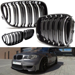 2x Kühlergrill Schwarz Glanz Doppelsteg SET passt für BMW 3er E46 Coupe  Cabrio 99-03 SPORT