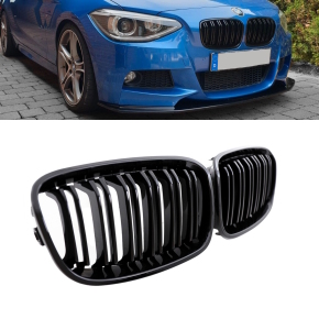 2x Dual Slat Front Grille black gloss painted fits on BMW 1-series F20 F21 standard or M-Sport 11-15