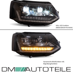 Voll LED Facelift Scheinwerfer Set Klarglas Schwarz dynamische Blinker + Welcome Home passt für VW T5 GP 09-15