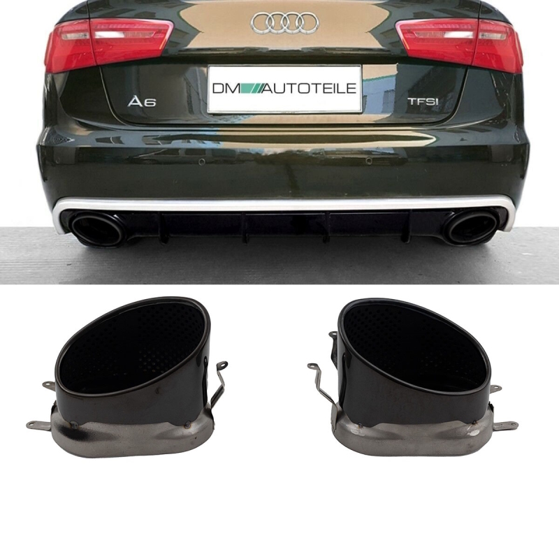 Set Tail Pipes Exhaust System black gloss fits on Audi A6 C7 4G Saloon  Estate up