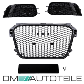 Set Kühlergrill Waben Grill + Gitter Nebel Schwarz hochglanz passt für Audi A1 8X 2010-2015 auch quattro