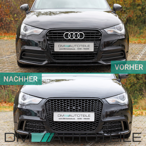 Set Kühlergrill Waben Grill + Gitter Nebel Schwarz hochglanz passt für Audi A1 8X 2010-2015 auch quattro