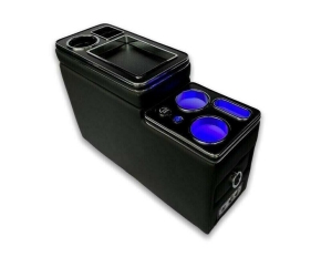 Upgrade Staufach Mittelkonsole Ablage für VW T5 T6 alle Modelle ab 2003-2019 in Schwarz glanz mit USB + LED Beleuchtung