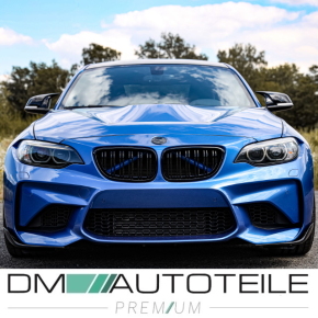 2x Doppelsteg Kühlergrill Grill Schwarz Glänzend passend für BMW 2er F22 F23 + M-Paket 14>