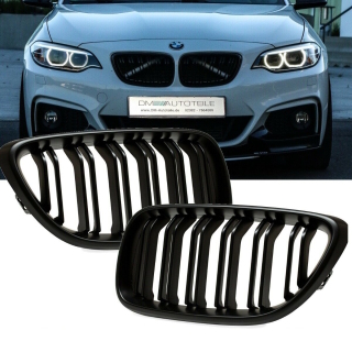 SET Kidney Front Grille Dual Slat Black Matt fits on all BMW F22 F23 + M2 235i