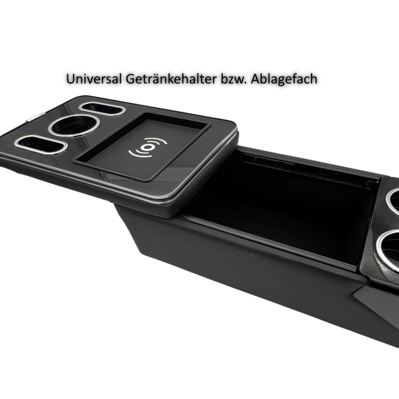 Staufach Mittelkonsole für Mercedes Vito W447 ab 2014 + Induktions  Ladeschale Schwarz glanz komplett mit RGB LED + Multi USB