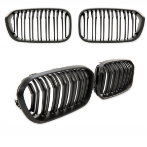 Front Grille Set Dual Slat Black Matt fits for BMW...