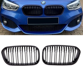 Front Grille Set Dual Slat Black Gloss fits on BMW 1-Series F20 F21 LCI up 2015