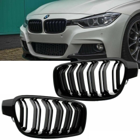 Set Doppelsteg Kühlergrill Grill Schwarz Glanz Sport...