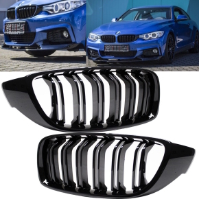 Set Kidney Front Grille Dual Slat Black Gloss fits on BMW...