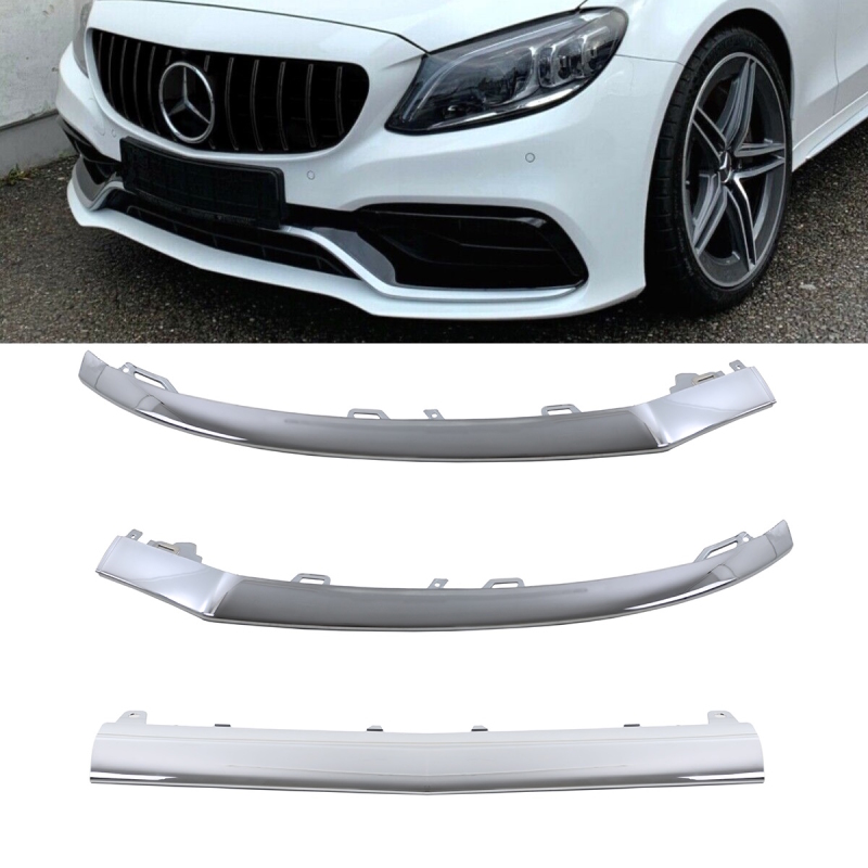 Set Zierleiste Stoßleisten Set 3tlg Chrom passt für Mercedes W205 mit AMG  Line C 43 Stoßstange ab 2014-2021