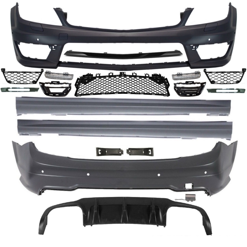 Set Mercedes W204 Bodykit Complete + Diffusor fits for C63 AMG Bumper Bj  07-15 PDC/SRA+ DRL