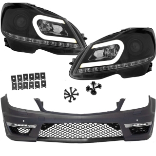 Mercedes C-Class W204 S204 Bumper 3D LED + headlights + accessories for C63 AMG