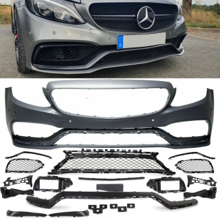 Kühlergrill +Gitter SET hochglanz schwarz passt für Mercedes W205