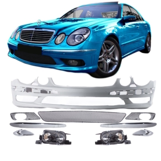 Pre-Facelift Front Bumper without park assist + fog lights fits on Mercedes W211 S211 02-06 + accessories for E55 AMG