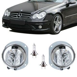 Set Fog Lights Chrome Clear + H7 Bulbs fits on Mercedes AMG Sport W211 S211 W204 S204 C209 A209